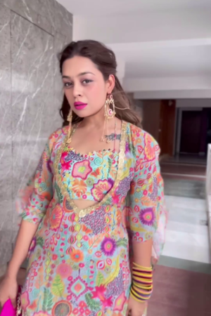 Printed Shoulder Straps Top & Sharara With Jacket