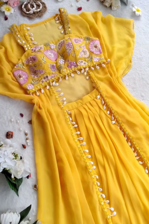 Ready To Wear Lehenga Choli & Shrug Set For Womens Georgatte Fabric On Embrodery Kodi Lace Work Work Fully Stitched