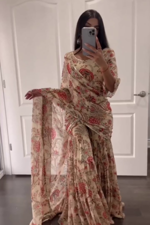 Women's Soft Pure Georgette Floral Saree with Unstitched Blouse