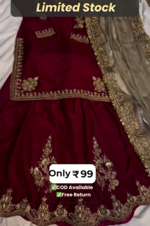 Wine Embroidered Anarkali Suit with Heavy Golden Dupatta
