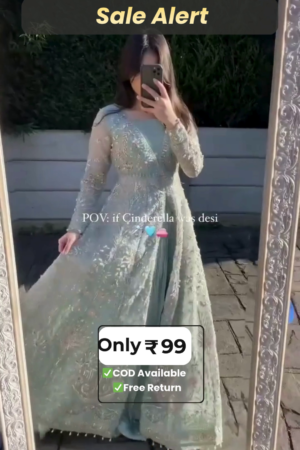 Pastel Blue Embroidered Anarkali Gown with Full Sleeves