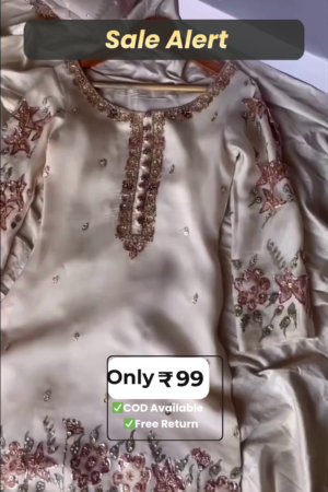 Ivory Silk Embroidered Kurti with Floral Patchwork and Gota Patti Work