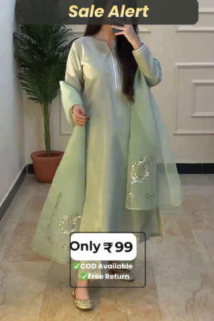 Pastel Green Embroidered A-Line Kurta Set with Dupatta