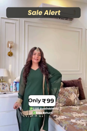 Emerald Green Georgette Suit with Embellished Sleeve Cuffs and Dupatta