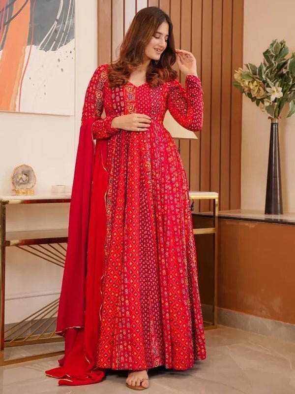 Magenta Red Anarkali Gown With Dupatta Set - Image 2