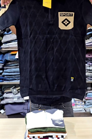 Marr Knitted Zipped Polo Shirt Navy