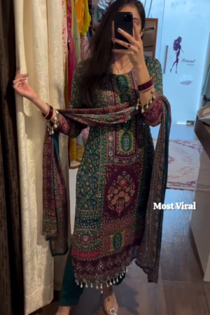 Royal Teal Blue Pakistani Heavy Sequins & Stone Work Designer Dress