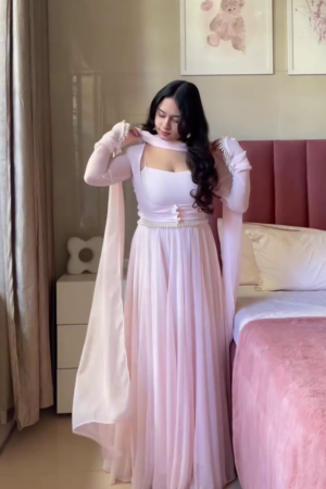 Elegant Pink Georgette Anarkali Dress for Women