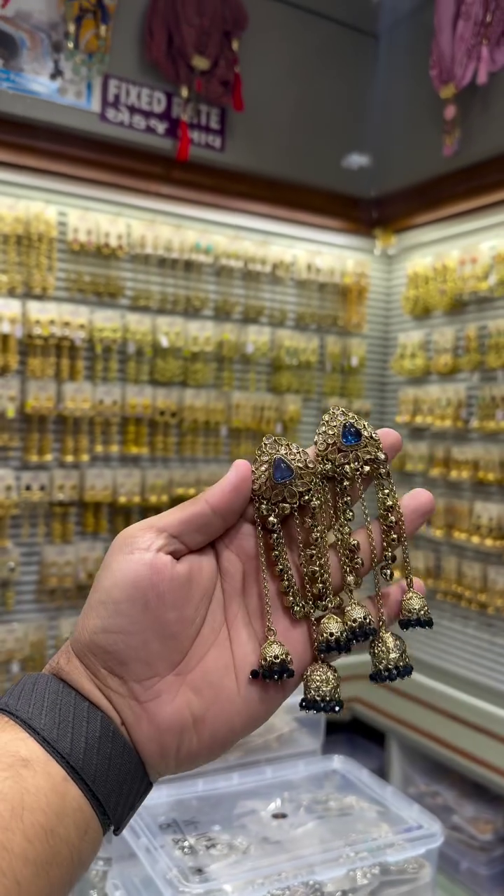 Kundan Studded Layered Shoulder Duster Jhumka Earrings - Image 9
