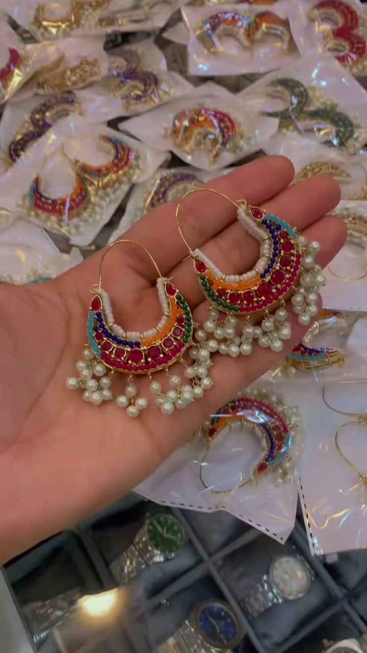 Gold-Plated kundan Hoop Earrings