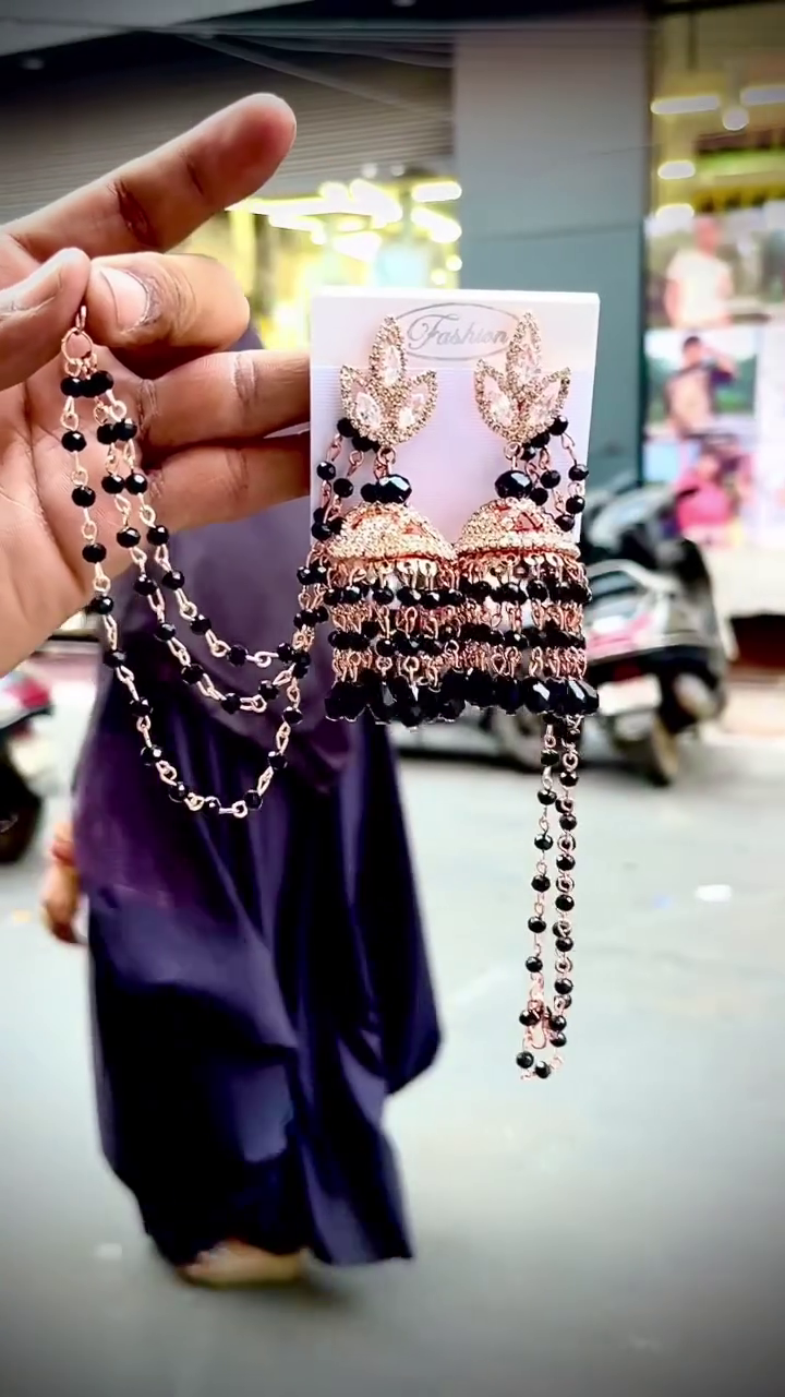Gold Plated Jhumka Earrings with Pearl Sahare for Women | Traditional Kundan Pearl Drop Jhumki with Ear Chain | Bridal Wedding Party Ethnic Jewelry for Girls & Women - Image 4