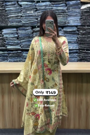 Women's Long Kurti with Palazzo & Dupatta Set