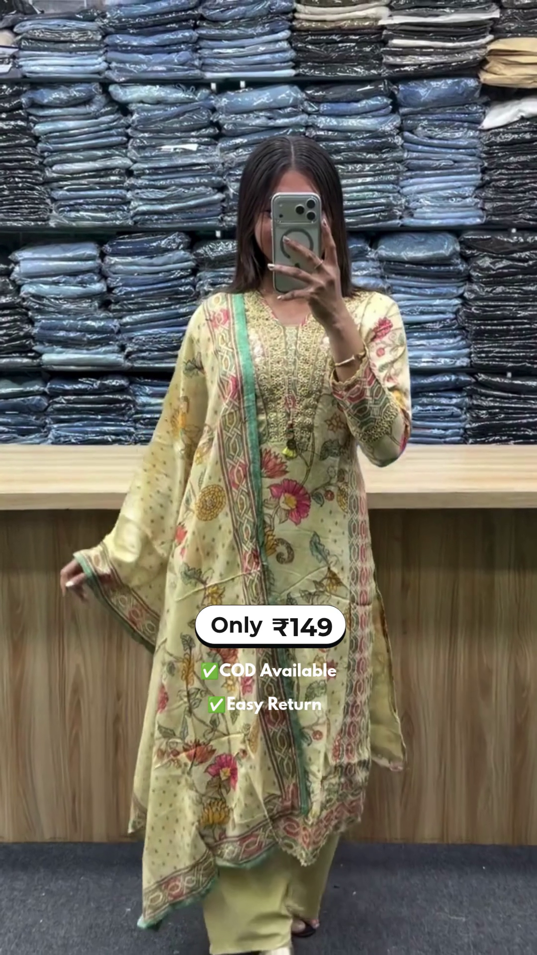 Women's Long Kurti with Palazzo & Dupatta Set